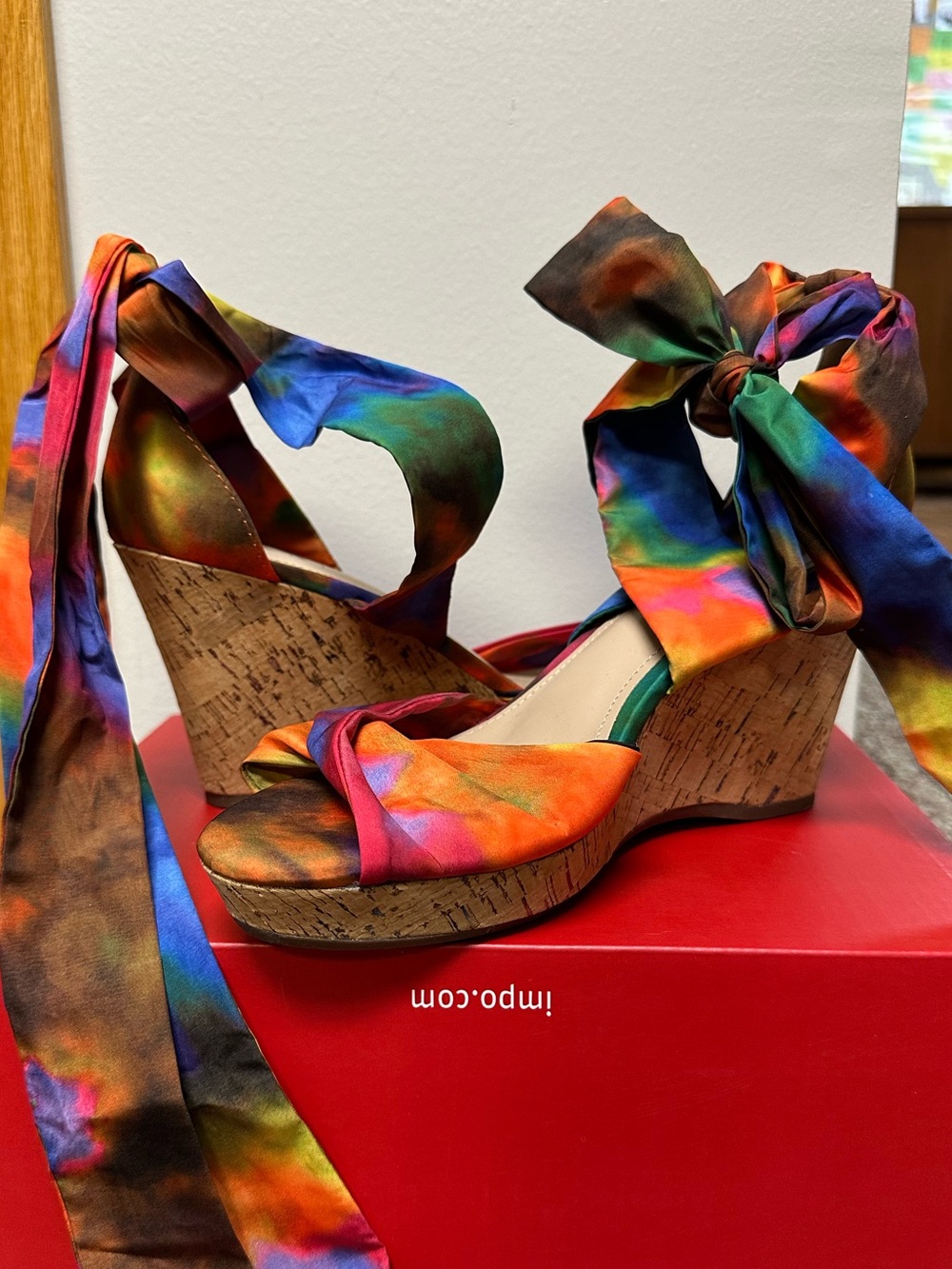 Impo Rainbow Tie-Wrap Cork Wedge Sandals